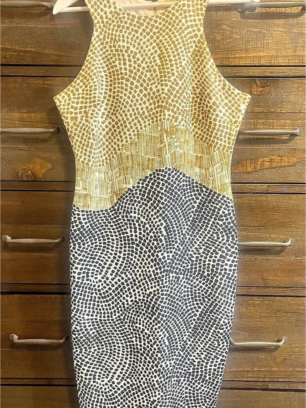 H&Medium Animal Print Midi Dress in Brown & Blue Size Medium Like